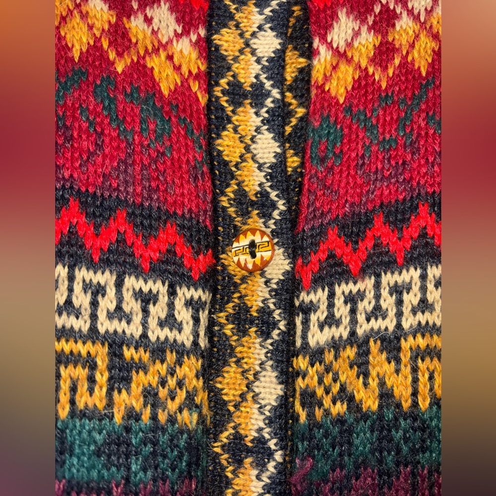 THE ALPACA CONNECTION HAND MADE PERU SWEATER/CARDIGAN MULTI COLORS XL NWOT - Picture 3 of 6